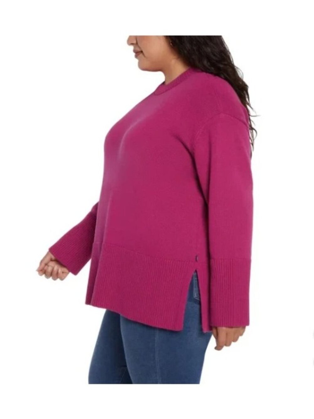Gap Crewneck Sweater Womens 2XL Ribbed Split Hem Pullover Festival Fuchsia Pink - Picture 4 of 13